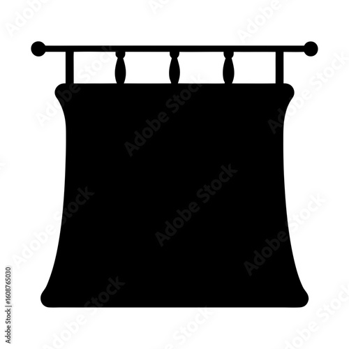 Elegant black stage curtain with decorative rod and tassels, minimalist design