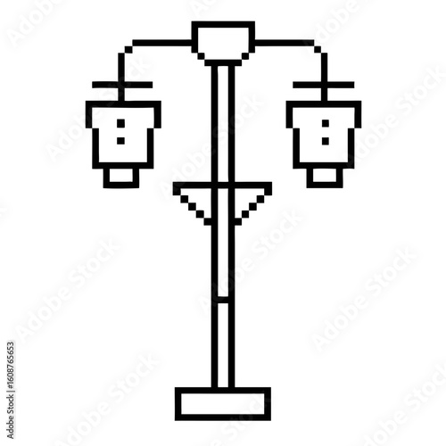 Simple street lamp design in pixel outline form with functional light fixtures