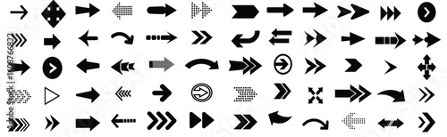  Set of arrow icons. Arrows icon. Set of arrow outline. Arrows for web design. Cursor. Different shape. Collection of black arrow icons for web design