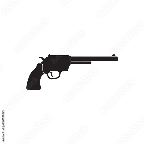 Hand gun revolver black icon isolated on white background.
