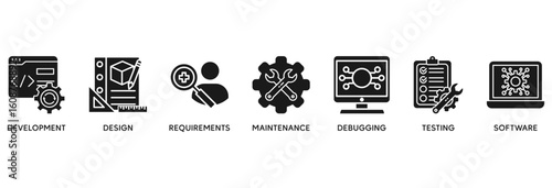 Agile icon set vector illustration concept relate to  development, design, requirements, maintenance, debugging, testing and software