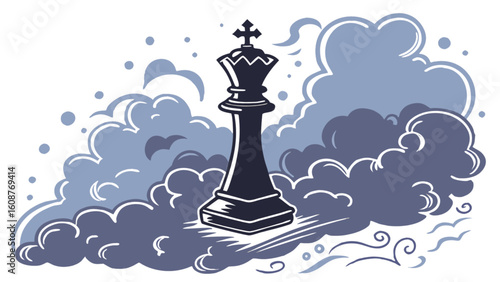 King chess piece illustration strategy game concept design vector graphic cloud background for print and web