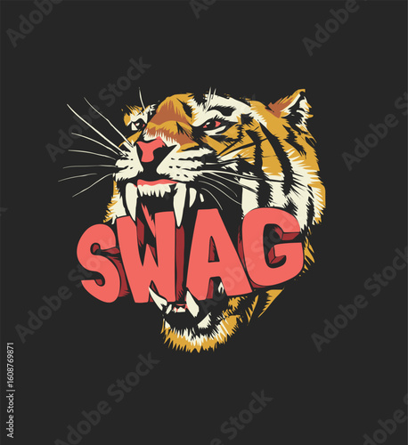 swag slogan in tiger mouth graphic vector illustration