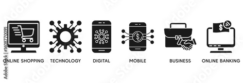 E-Payment icon set vector illustration concept relate to  internet banking with icon of online shopping, technology, digital, mobile, business and online banking