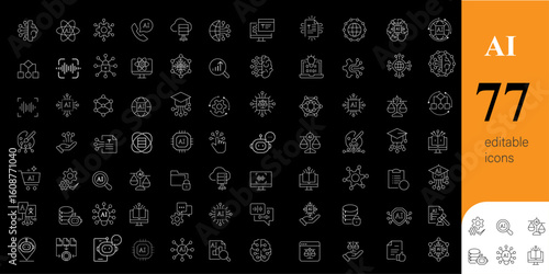 AI icon set | Icon set for AI, machine learning, AI agent | Technology icon se| Educational icon set | Cyber Icon set | Black color icon set | Artificial Intelligence icon set