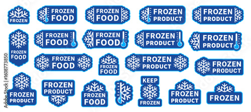 Frozen product label set. Freezer storage food sticker