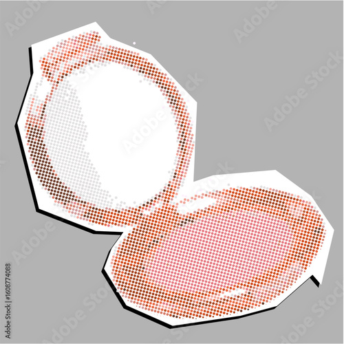 Cosmetic compact powder dotted collage element pointillize in paper torn vector. Ideal for beauty, makeup, or fashion industry visuals.