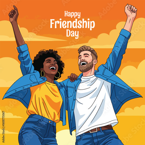 Joyful celebration of friendship day I  friendship day illustration with friends togetherness using vector illustration art happy friendship day