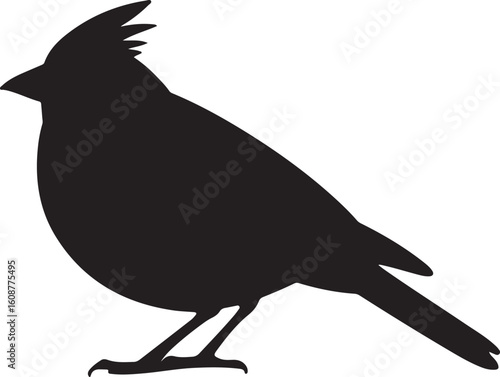 Minimalist vector silhouette of a northern cardinal bird isolated on transparent background