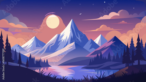 beautiful mountain landscape white nights or mid