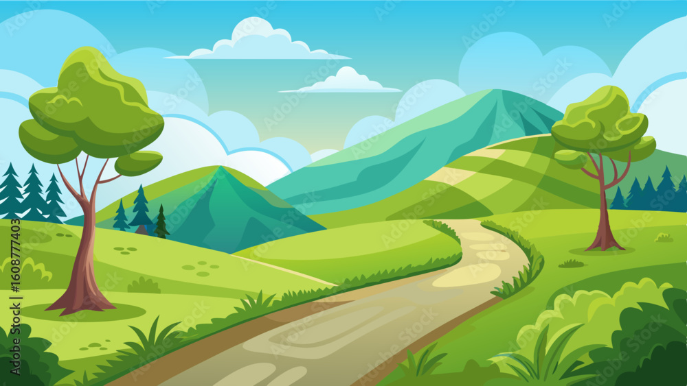 Fototapeta premium beautiful nature landscape with green grass hill