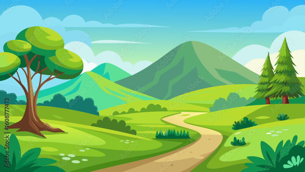 Obraz premium beautiful nature landscape with green grass hill