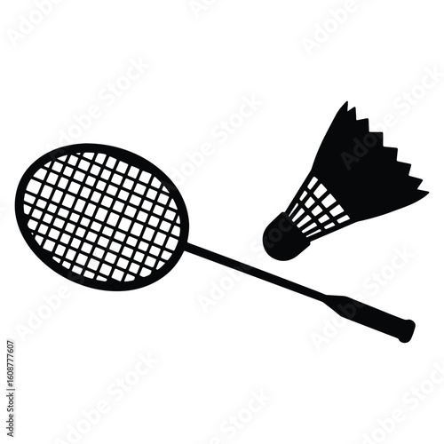Black badminton racket and shuttlecock isolated on a white background sport concept