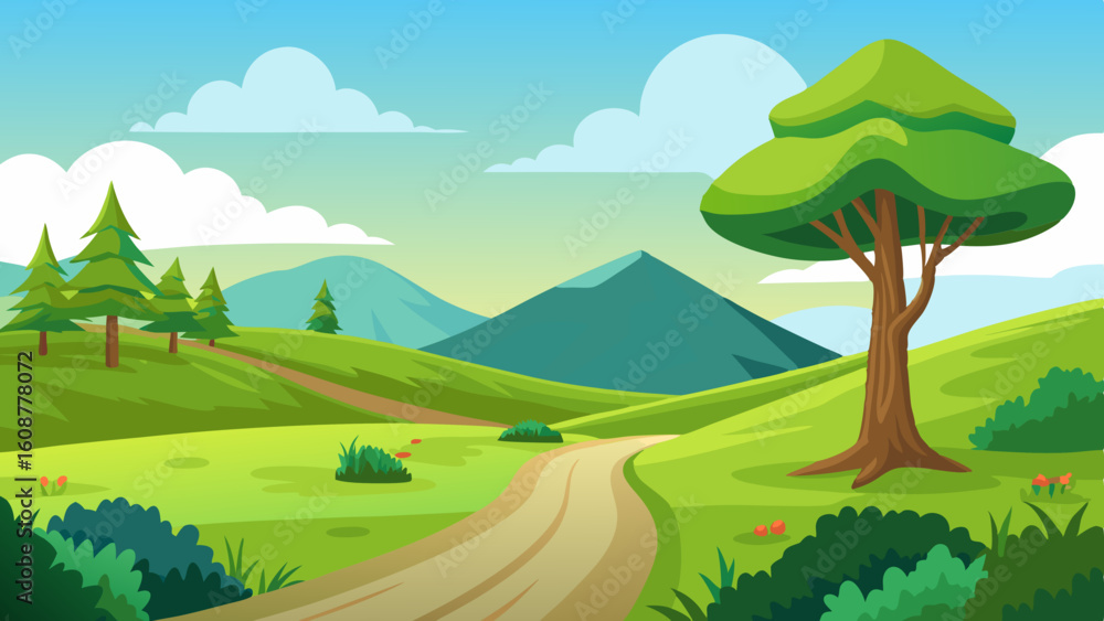 Fototapeta premium beautiful nature landscape with green grass hill