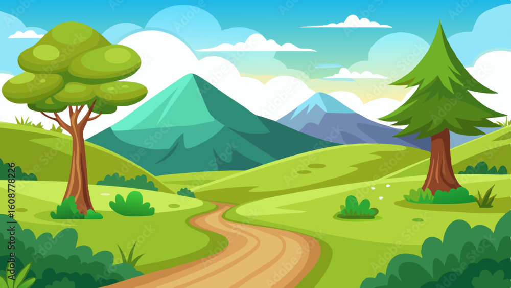 Fototapeta premium beautiful nature landscape with green grass hill