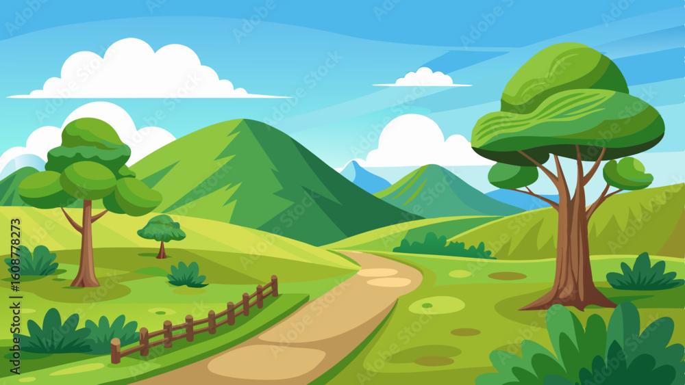 Fototapeta premium beautiful nature landscape with green grass hill