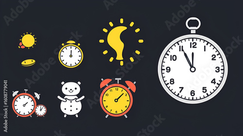 Time kid icons set, outline style