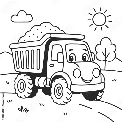 Happy Cartoon Dump Truck Coloring Page