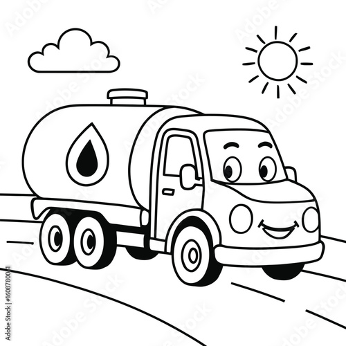 Cute Tanker Truck Coloring Page Vector Art
