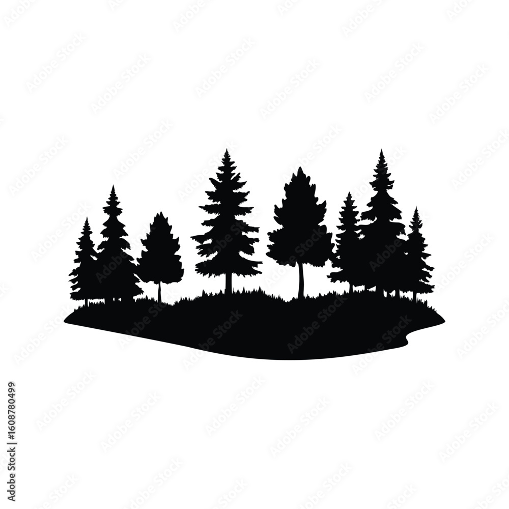 Fototapeta premium A Silhouette of Coniferous Trees Forming a Forest Edge on Hill