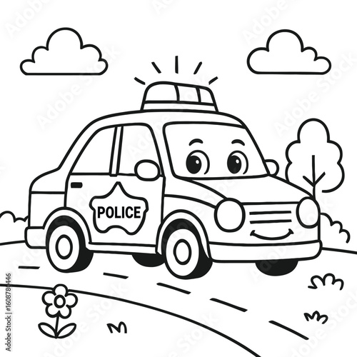 Wallpaper Mural Smiling Police Car Coloring Page Vector Torontodigital.ca