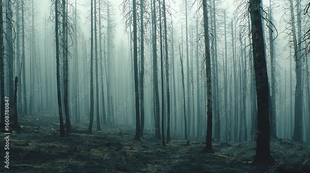 Naklejka premium Vast green forests scorched by rising heat and environmental destruction across the landscape