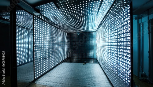 3D LED wall panel with a responsive LED matrix, offering an interactive light display.