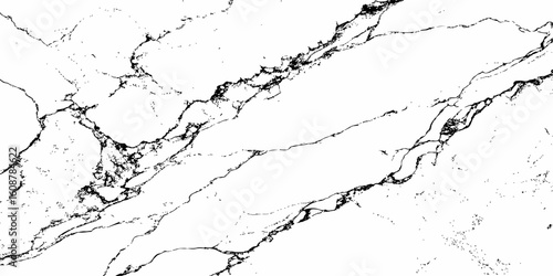 A high-resolution, close-up shot of a white marble or quartz surface with prominent, intricate black veining. The pattern should suggest natural stone,ideal for countertops, flooring,or wall cladding.