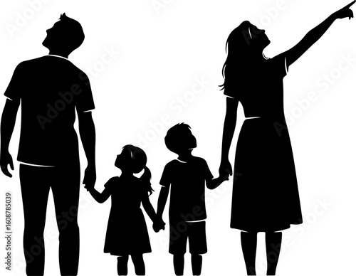 Silhouette Vector of Family Watching the Sky – Stargazing Together