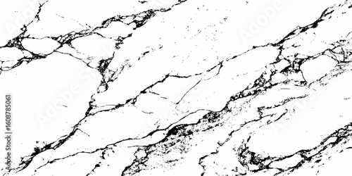 A high-resolution, close-up shot of a white marble or quartz surface with prominent, intricate black veining. The pattern should suggest natural stone,ideal for countertops, flooring,or wall cladding.
