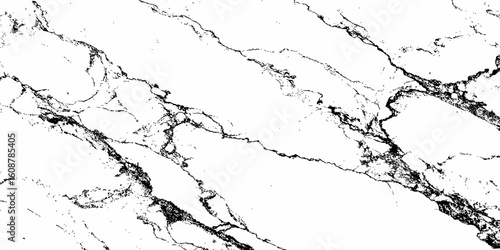 A high-resolution, close-up shot of a white marble or quartz surface with prominent, intricate black veining. The pattern should suggest natural stone,ideal for countertops, flooring,or wall cladding.