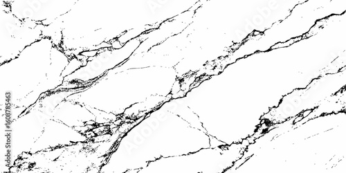 A high-resolution, close-up shot of a white marble or quartz surface with prominent, intricate black veining. The pattern should suggest natural stone,ideal for countertops, flooring,or wall cladding.
