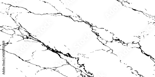 A high-resolution, close-up shot of a white marble or quartz surface with prominent, intricate black veining. The pattern should suggest natural stone,ideal for countertops, flooring,or wall cladding.