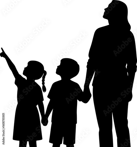 Silhouette Vector of Family Watching the Sky – Stargazing Together