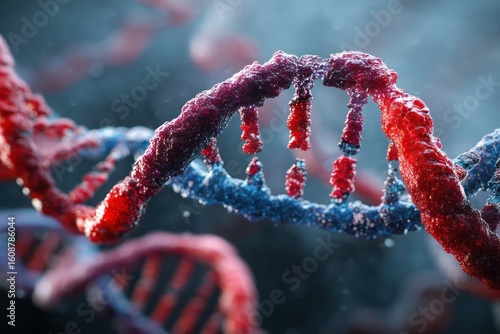 Detailed 3D rendering of human DNA strands, highlighting genetic engineering and molecular biology.