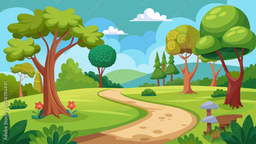 Obraz premium nature park with trees and path scenery landscape