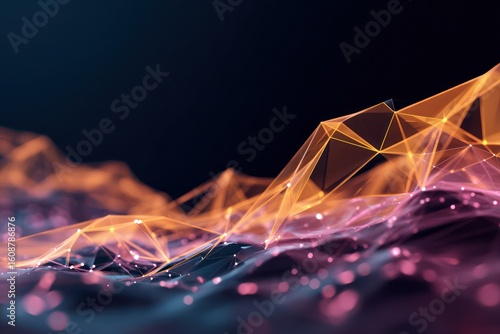 Abstract low-polygonal shapes and waves for cyberspace security and digital technology themes.
