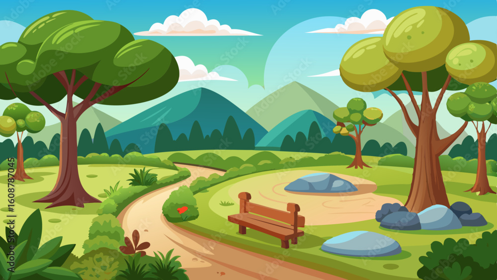 Fototapeta premium nature park with trees and path scenery landscape