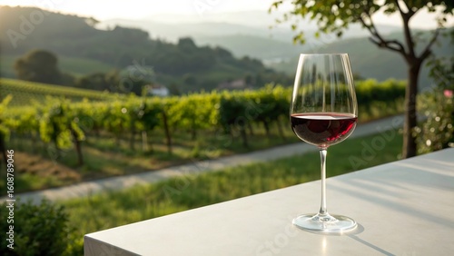 Wallpaper Mural Elegant glass of red wine against a picturesque vineyard landscape during golden hour Torontodigital.ca