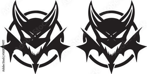 Two stylized black bat logo silhouette isolated on transparent background