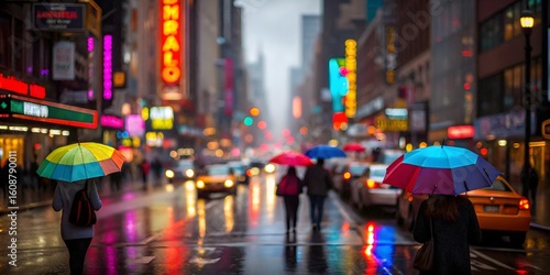 Wallpaper Mural People with umbrellas walk down a rainy city street at night Torontodigital.ca