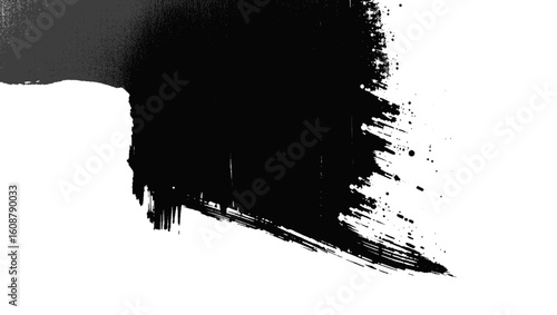 Vector art of a wide black paint splash with textured edges, isolated on a white background
