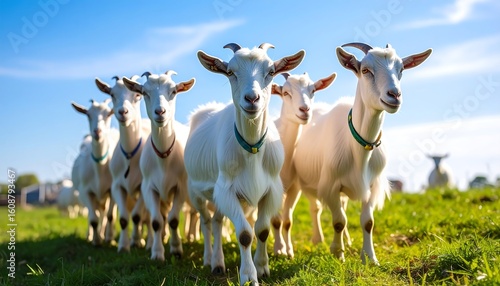 White goats running in a field