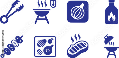 Barbecue grill cooking food and drink icons tongs onion