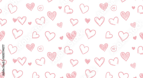Hand drawn heart pattern seamless romantic pink love background