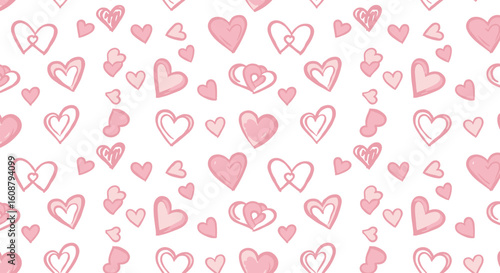 Seamless pattern of hand drawn pink hearts for valentine's day designs
