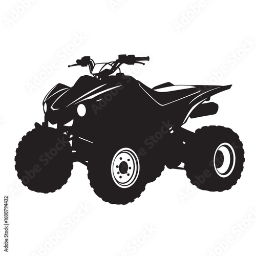 Bold black silhouette of a quad bike depicting off road adventure and extreme sports