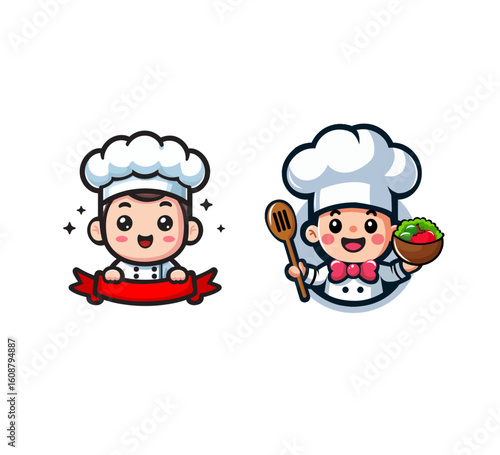 set cute chef logo
