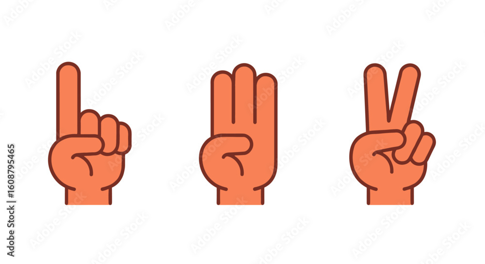 Fototapeta premium Hand gesture icons: rock paper scissors game in minimalist cartoon style