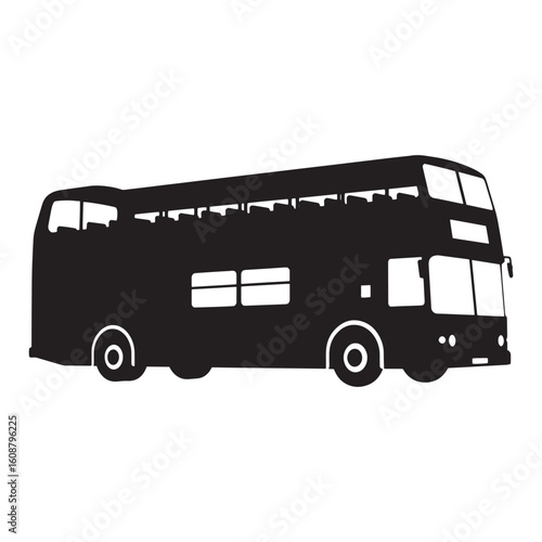 Silhouette illustration of a classic double decker bus suitable for transportation and travel designs